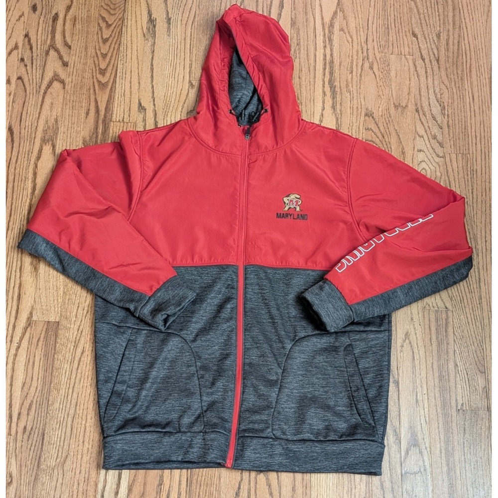 Maryland Terrapins Colosseum Full Zip Hooded Jacket Men's XL Red/Gray READ DESC